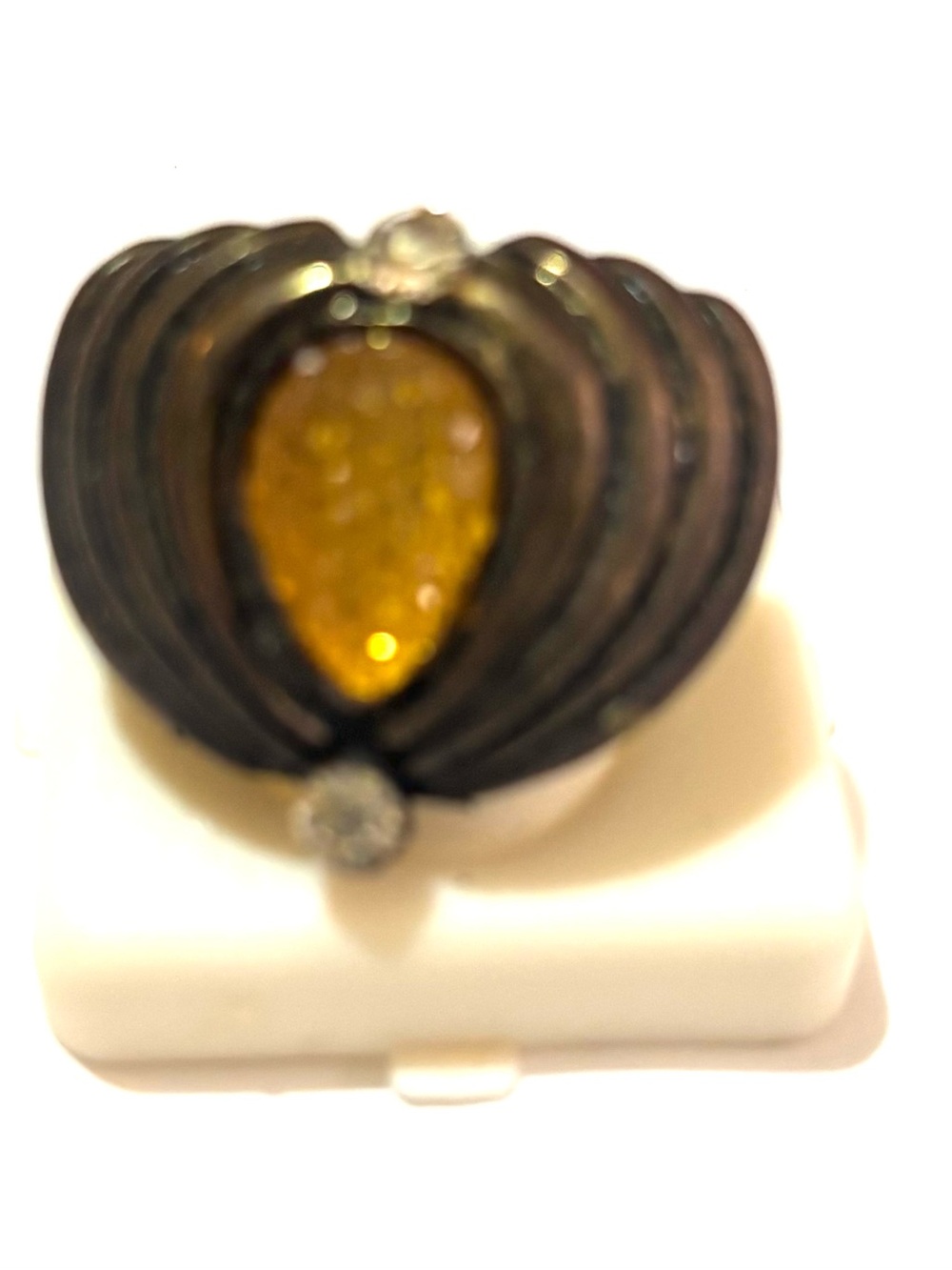 Yellow Teardrop Crystal Statement Ring one size adjustable